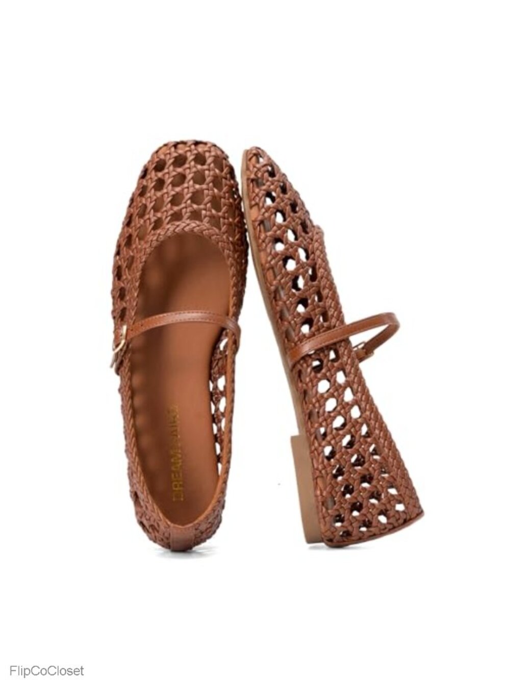 Woven Ballet Mary Jane Flats Buckle Strap Square Toe Faux Leather Comfort